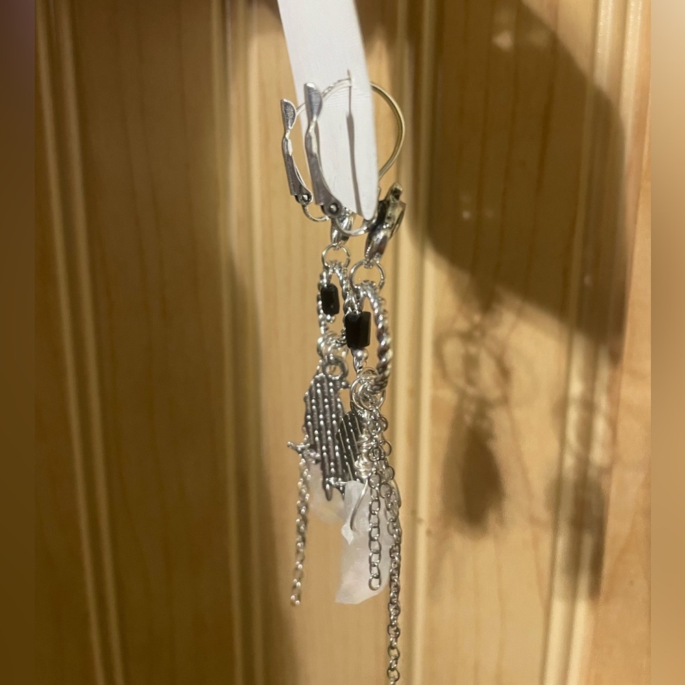Silver and Black Raven Dangle Earrings - Picture 5 of 6